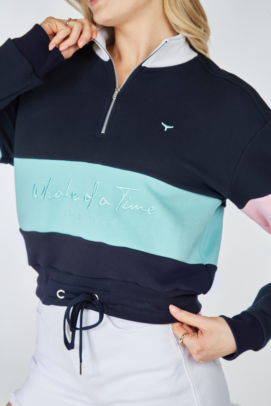 Kingsbridge Cropped Quarter Zip Sweatshirt Navy Women s Quarter Zip Whale Of A Time Clothing