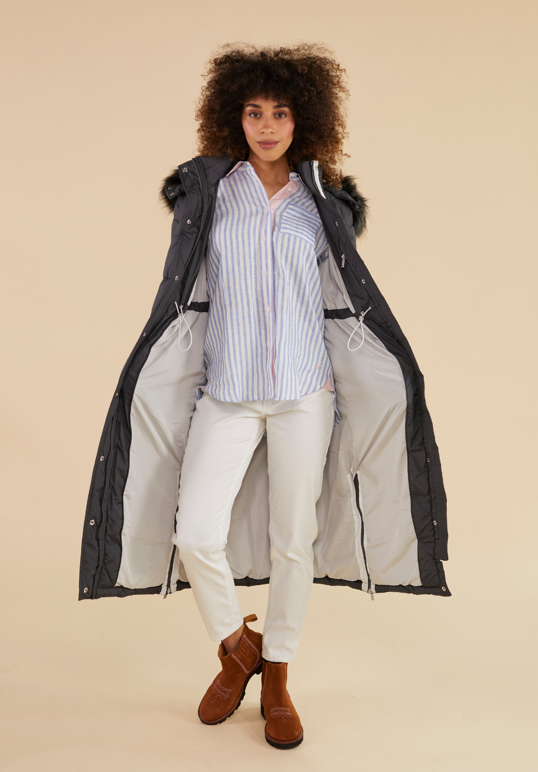 Chatsworth Longline Puffer Coat - Charcoal - Whale Of A Time Clothing