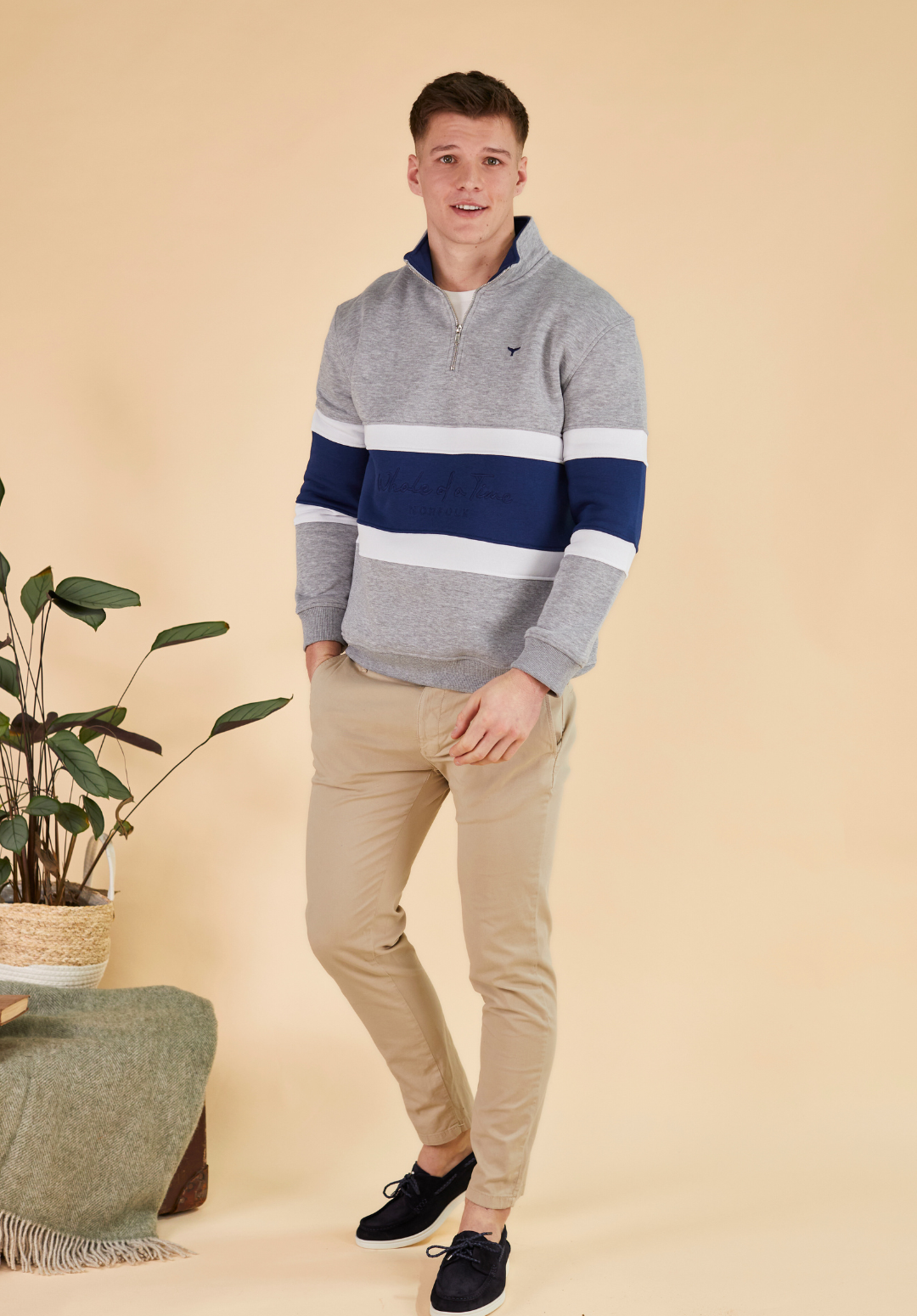 Evesham Men's Quarter Zip Sweatshirt - Grey - Whale Of A Time Clothing