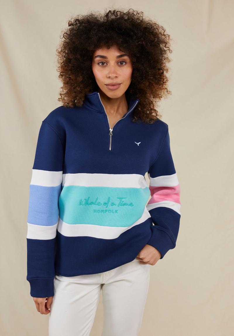 Evesham Women's Quarter Zip Sweatshirt - Navy - Whale Of A Time Clothing