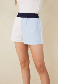 Heacham Women's Rugby Shorts - White/Blue - Whale Of A Time Clothing