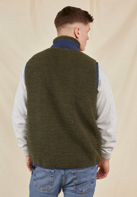 Highland Men's Sherpa Gilet - Olive/Blue - Whale Of A Time Clothing