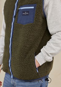 Highland Men's Sherpa Gilet - Olive/Blue - Whale Of A Time Clothing