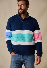 Evesham Men's Quarter Zip Sweatshirt - Navy - Whale Of A Time Clothing
