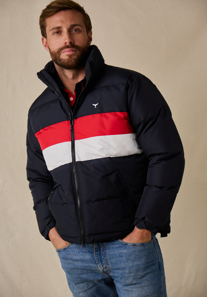 Penzance Men's Puffer Jacket - Navy - Whale Of A Time Clothing