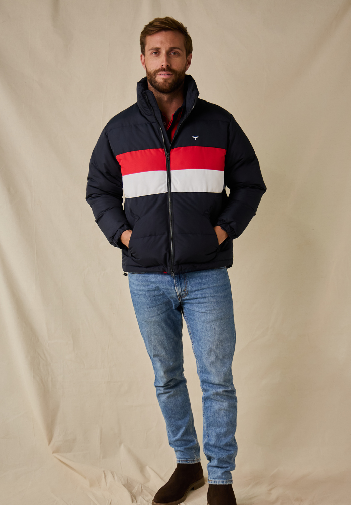 Penzance Men's Puffer Jacket - Navy - Whale Of A Time Clothing
