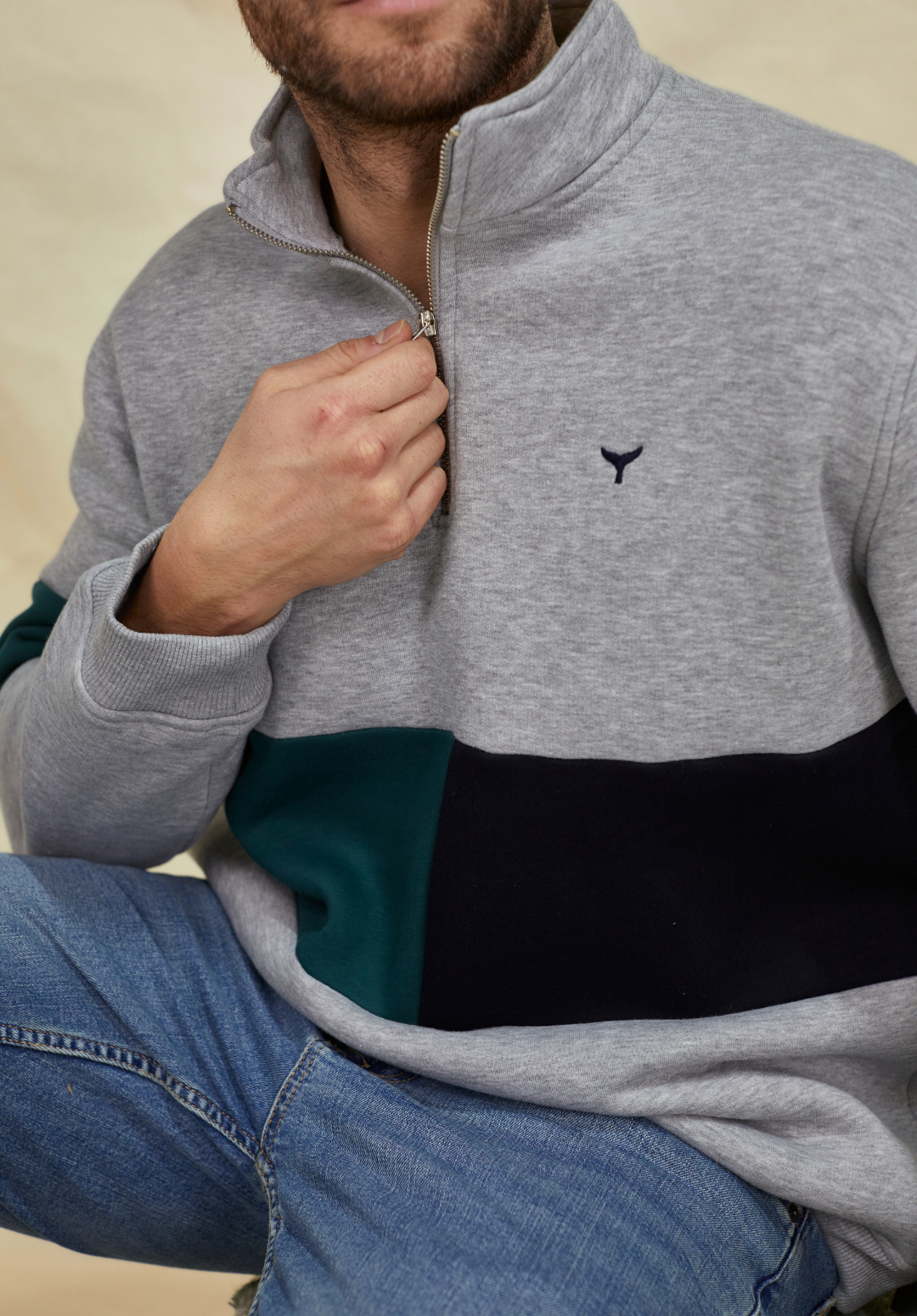 Norfolk Men's Quarter Zip Sweatshirt - Grey - Whale Of A Time Clothing