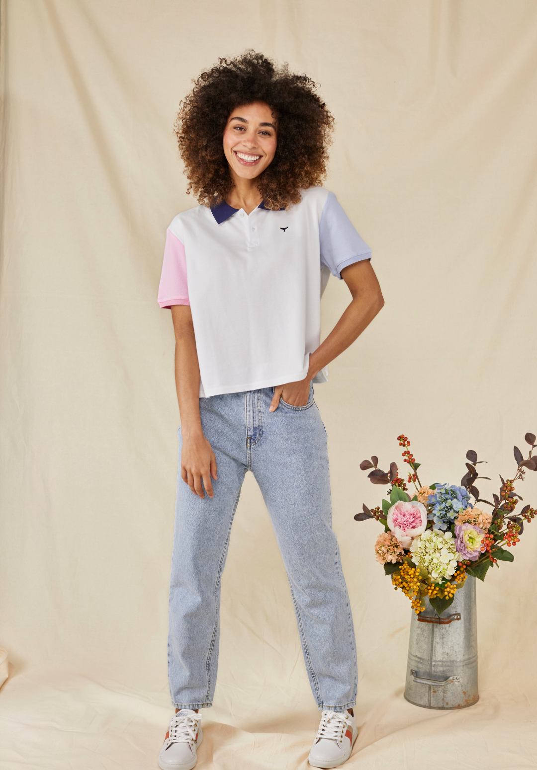 Polzeath Women's Cropped Polo Shirt - White - Whale Of A Time Clothing