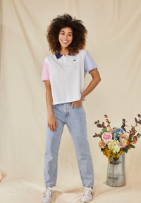 Polzeath Women's Cropped Polo Shirt - White - Whale Of A Time Clothing