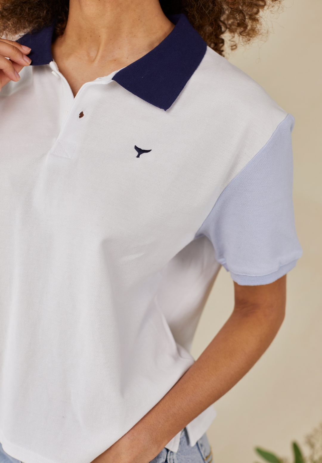 Polzeath Women's Cropped Polo Shirt - White - Whale Of A Time Clothing