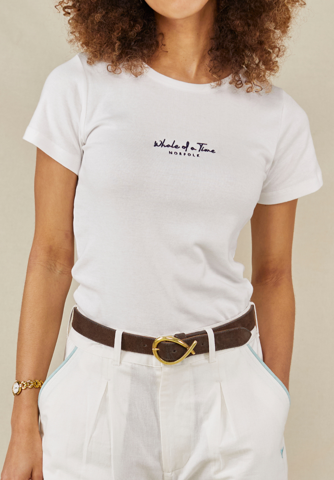 Signature Women's Baby Tee - White - Whale Of A Time Clothing