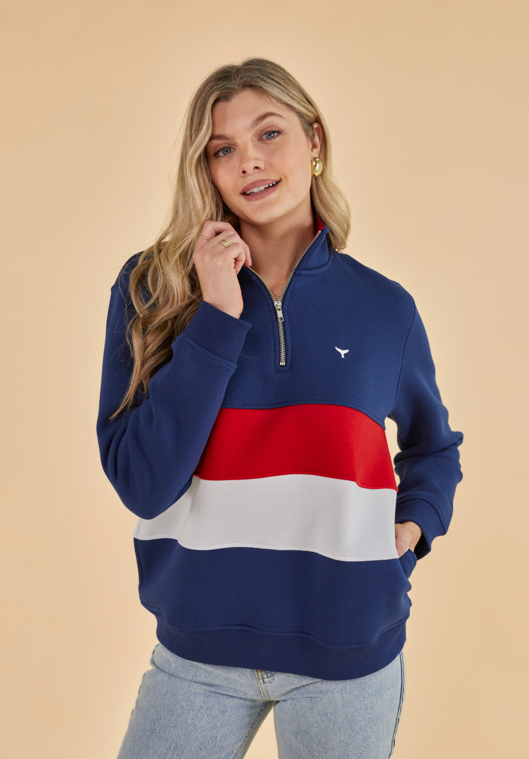 Suffolk Women's Quarter Zip Sweatshirt - Navy - Whale Of A Time Clothing