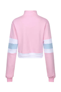 St Ives Cropped Quarter Zip Sweatshirt - Pink - Whale Of A Time Clothing