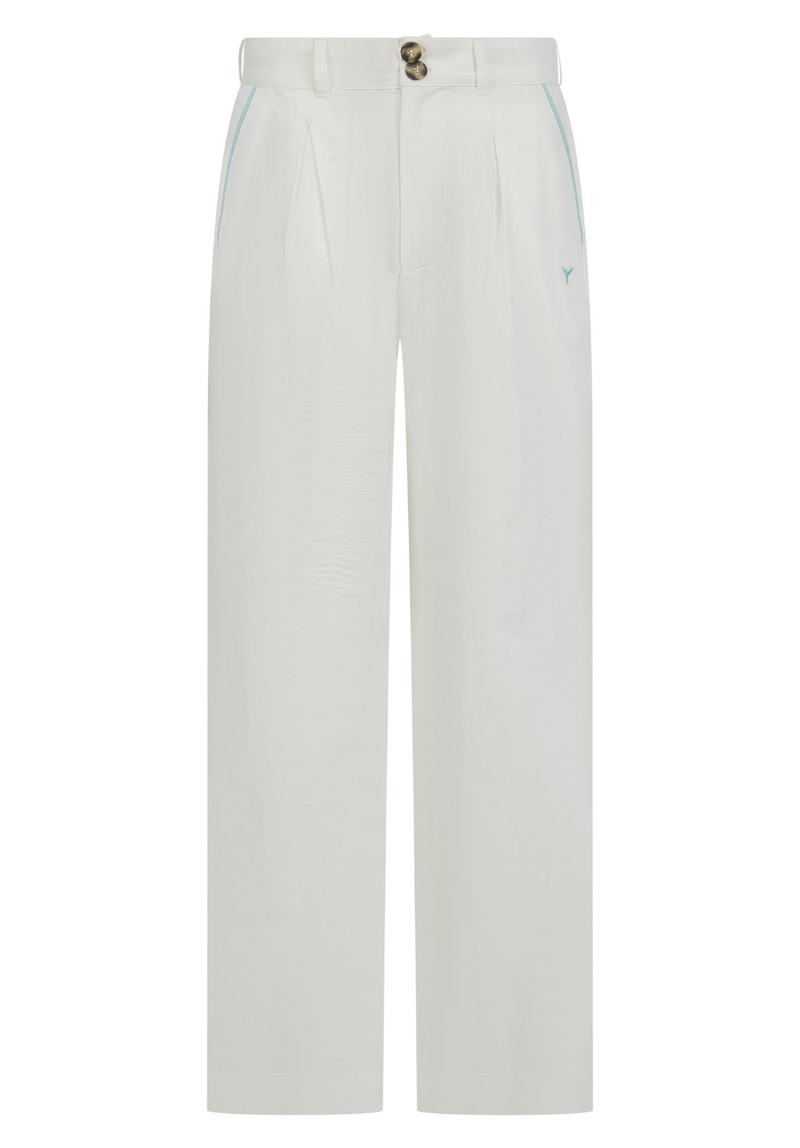 Oban Women's Linen Trousers - Ecru/Mint - Whale Of A Time Clothing