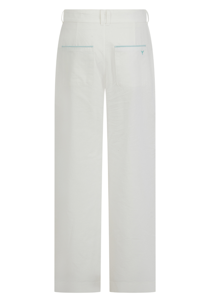 Oban Women's Linen Trousers - Ecru/Mint - Whale Of A Time Clothing