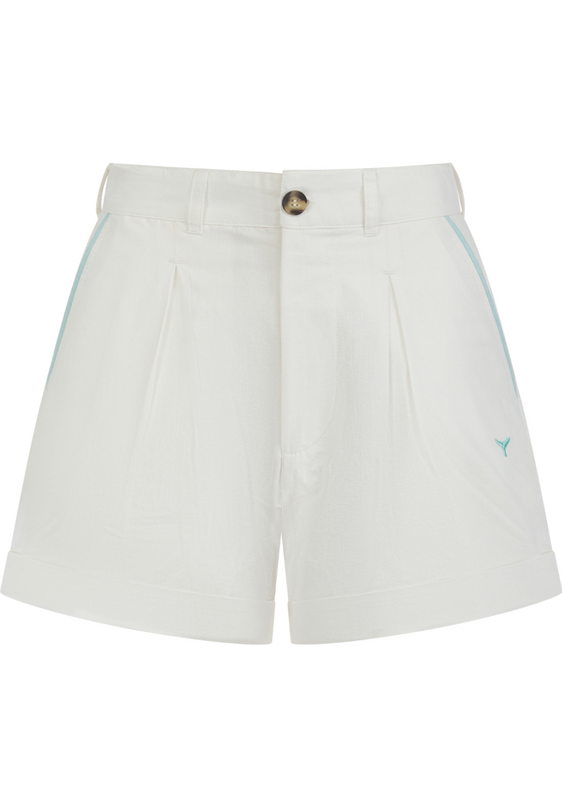 Oban Women's Linen Shorts - Ecru/Mint - Whale Of A Time Clothing