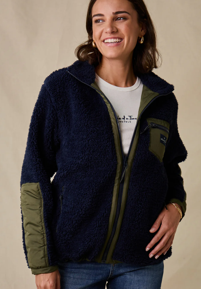 Highland Women's Sherpa Jacket - Navy/Olive - Whale Of A Time Clothing
