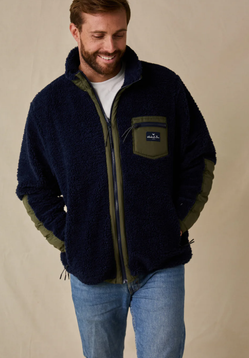 Highland Men's Sherpa Jacket - Navy/Olive - Whale Of A Time Clothing
