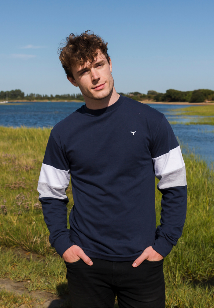 Thornham Unisex Long Sleeved T-Shirt - Navy - Whale Of A Time Clothing