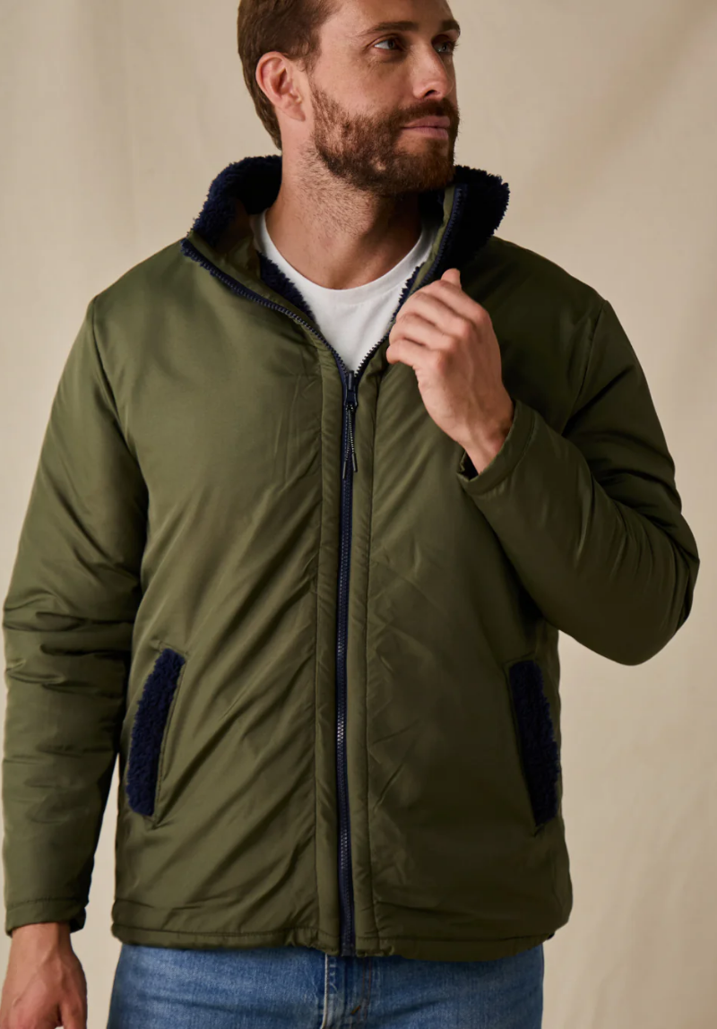 Highland Men's Sherpa Jacket - Navy/Olive - Whale Of A Time Clothing