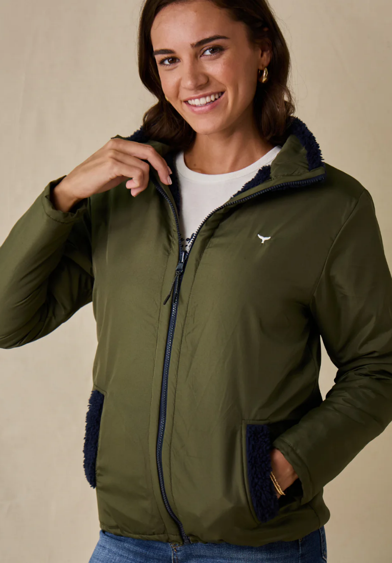 Highland Women's Sherpa Jacket - Navy/Olive - Whale Of A Time Clothing