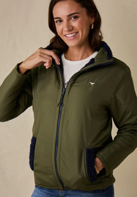Highland Women's Sherpa Jacket - Navy/Olive - Whale Of A Time Clothing