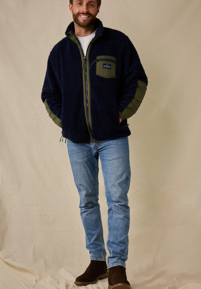 Highland Men's Sherpa Jacket - Navy/Olive - Whale Of A Time Clothing