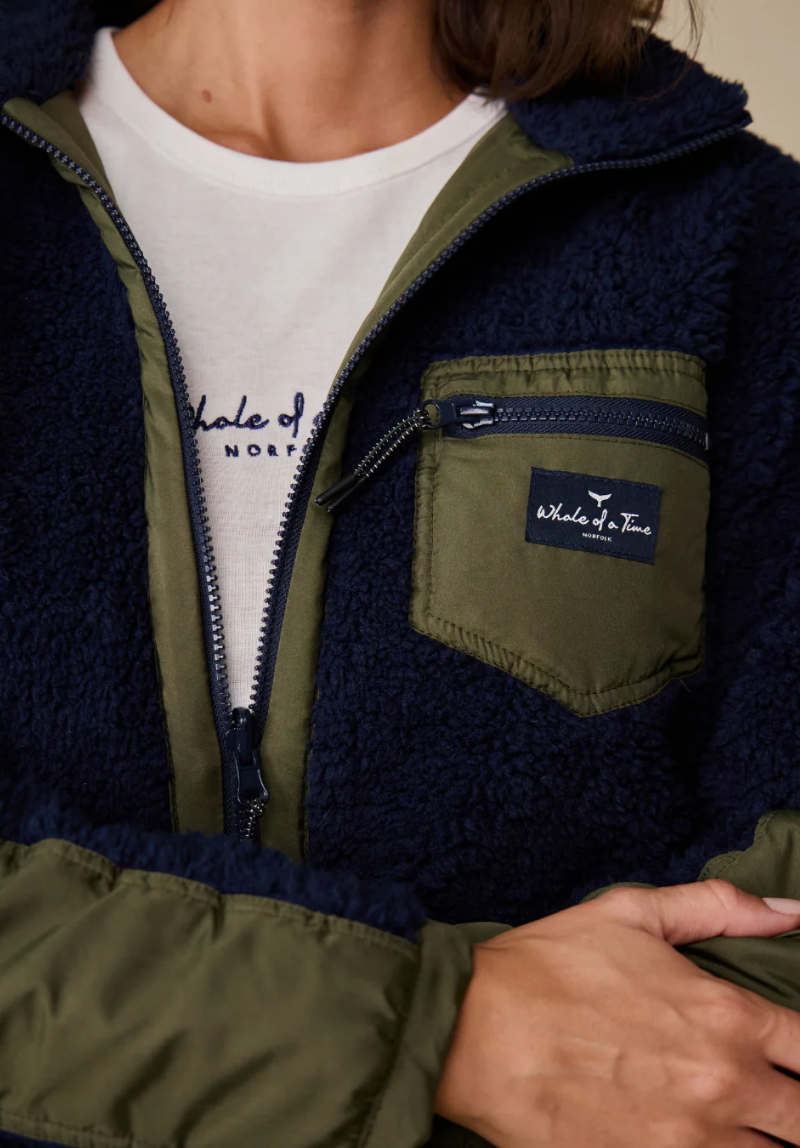 Highland Women's Sherpa Jacket - Navy/Olive - Whale Of A Time Clothing