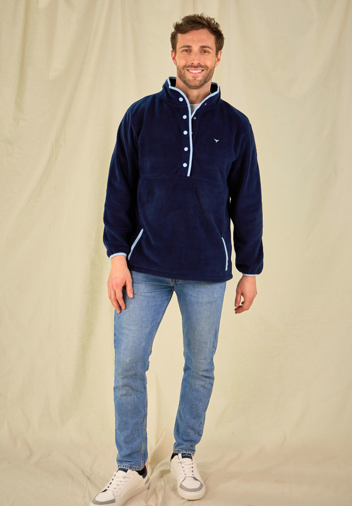 Pembroke Men's Pullover Fleece - Navy & Light Blue