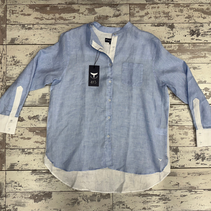 S&S Stamford Linen Shirt - Blue/White L (423) - Whale Of A Time Clothing