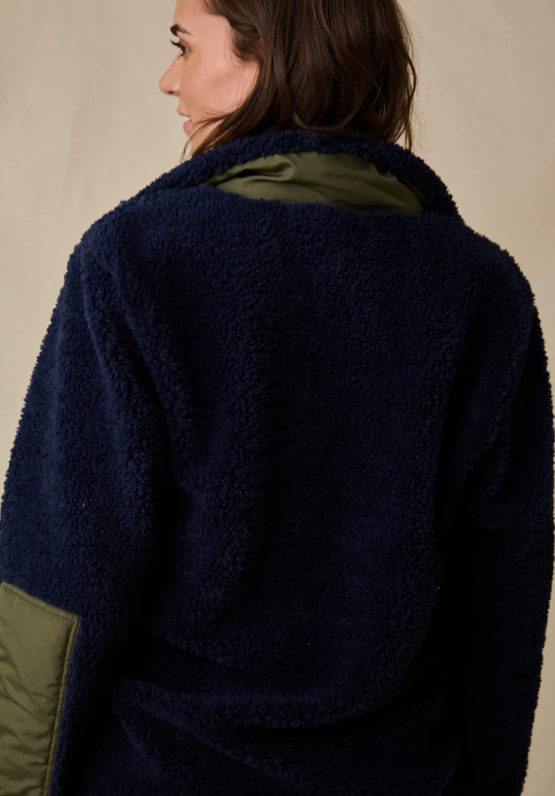 Highland Women's Sherpa Jacket - Navy/Olive - Whale Of A Time Clothing