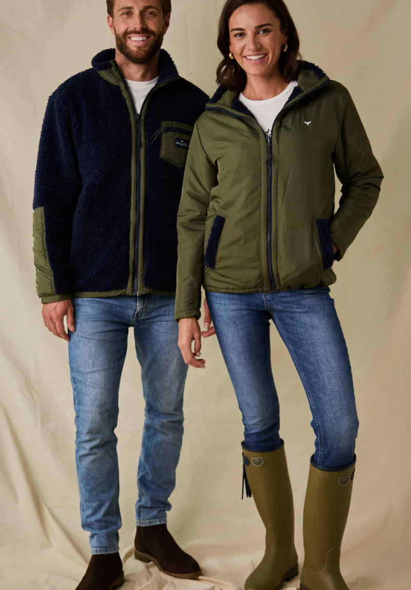 Highland Men's Sherpa Jacket - Navy/Olive - Whale Of A Time Clothing