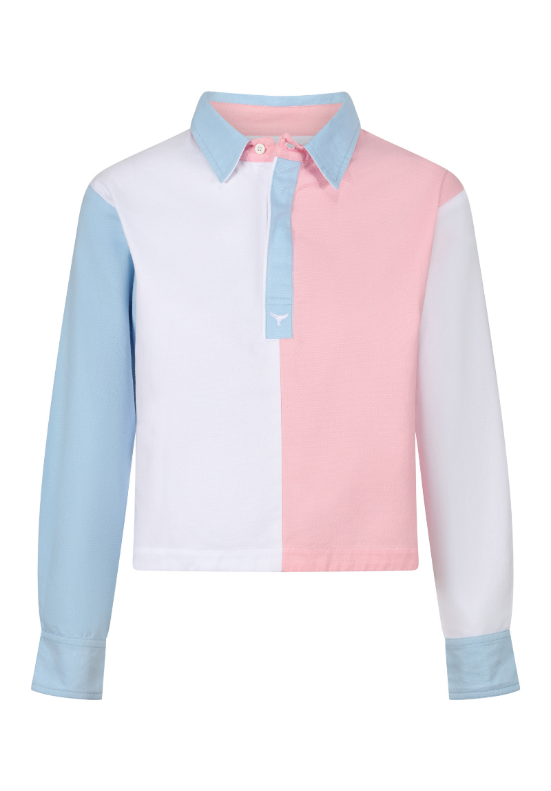 Whitecliff Cropped Women's Deck Shirt - L White/Pink/Blue #669