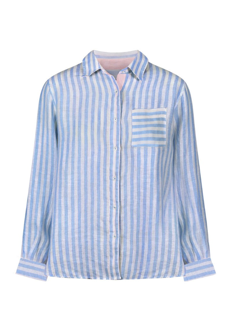 Exmoor Women's Linen Shirt L - Blue/White #631