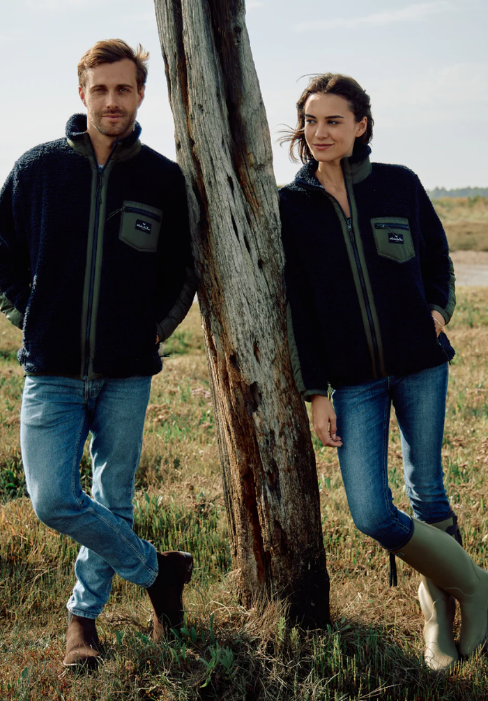 Highland Women's Sherpa Jacket - Navy/Olive - Whale Of A Time Clothing