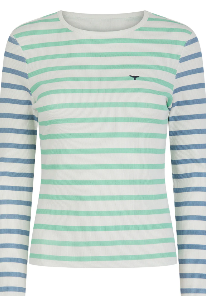 Henley Women's Long Sleeved T-Shirt - White/Mint/Blue #702
