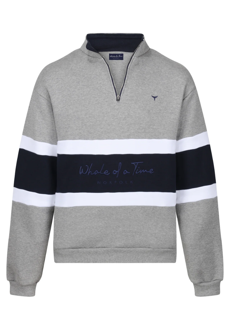 Evesham Unisex Quarter Zip Sweatshirt L - Grey/White/Navy #733