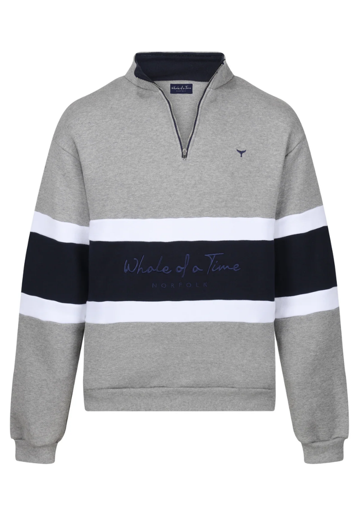 Evesham Unisex Quarter Zip Sweatshirt L - Grey/White/Navy #733