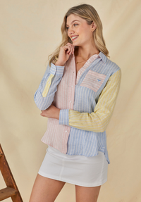 Banbury Women's Linen Shirt - Blue/Pink - Whale Of A Time Clothing