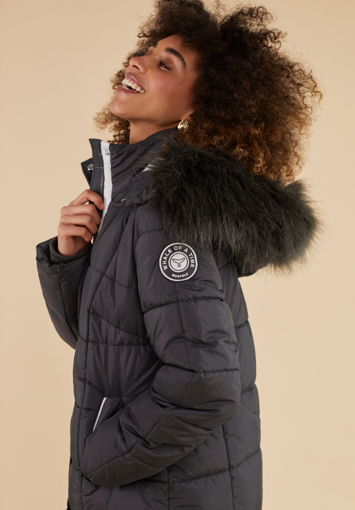 Chatsworth Longline Puffer Coat - Charcoal - Whale Of A Time Clothing