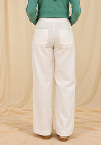 Oban Women's Linen Trousers - Ecru/Mint
