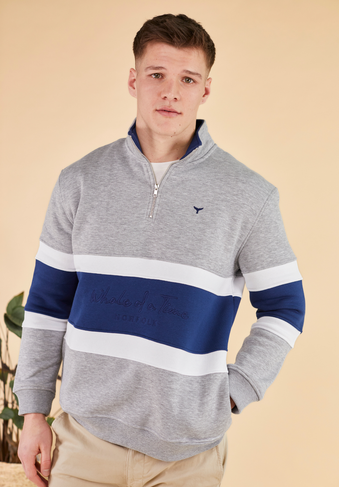 Evesham Men's Quarter Zip Sweatshirt - Grey - Whale Of A Time Clothing
