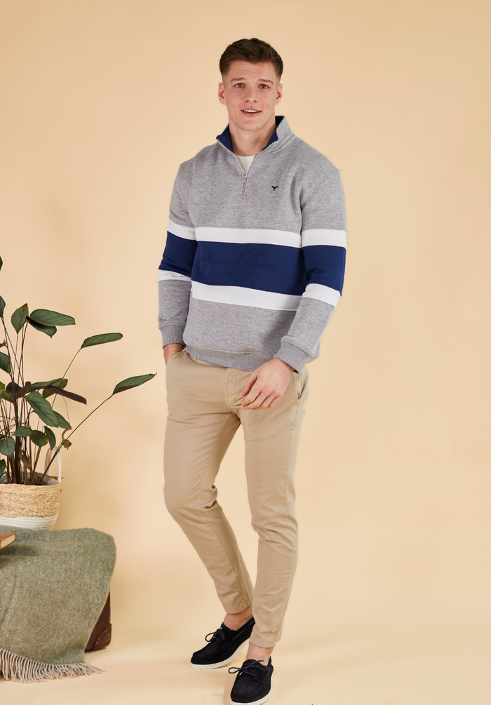 Evesham Men's Quarter Zip Sweatshirt - Grey - Whale Of A Time Clothing