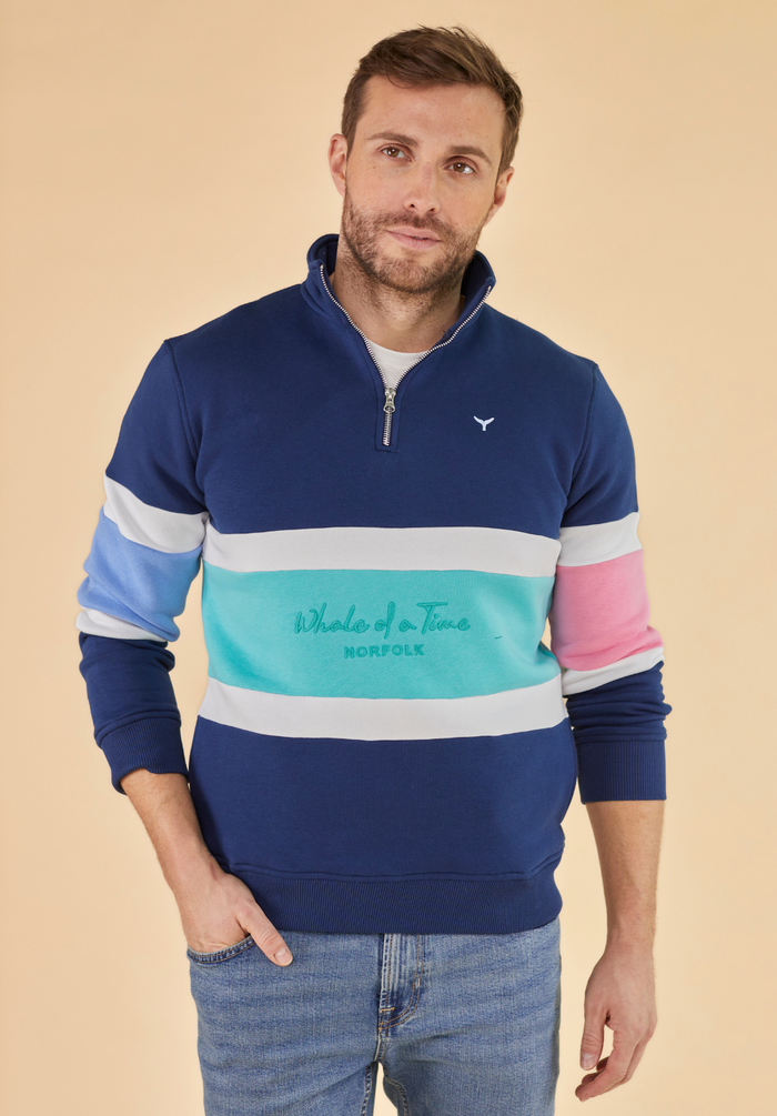 Evesham Men's Quarter Zip Sweatshirt - Navy - Whale Of A Time Clothing