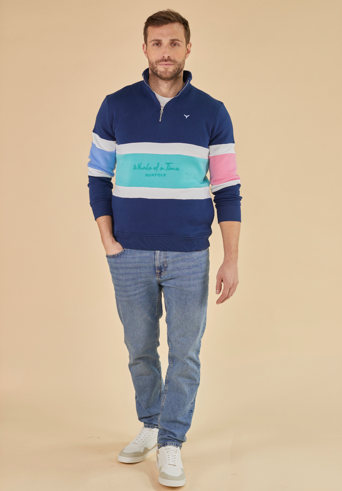 Evesham Men's Quarter Zip Sweatshirt - Navy - Whale Of A Time Clothing