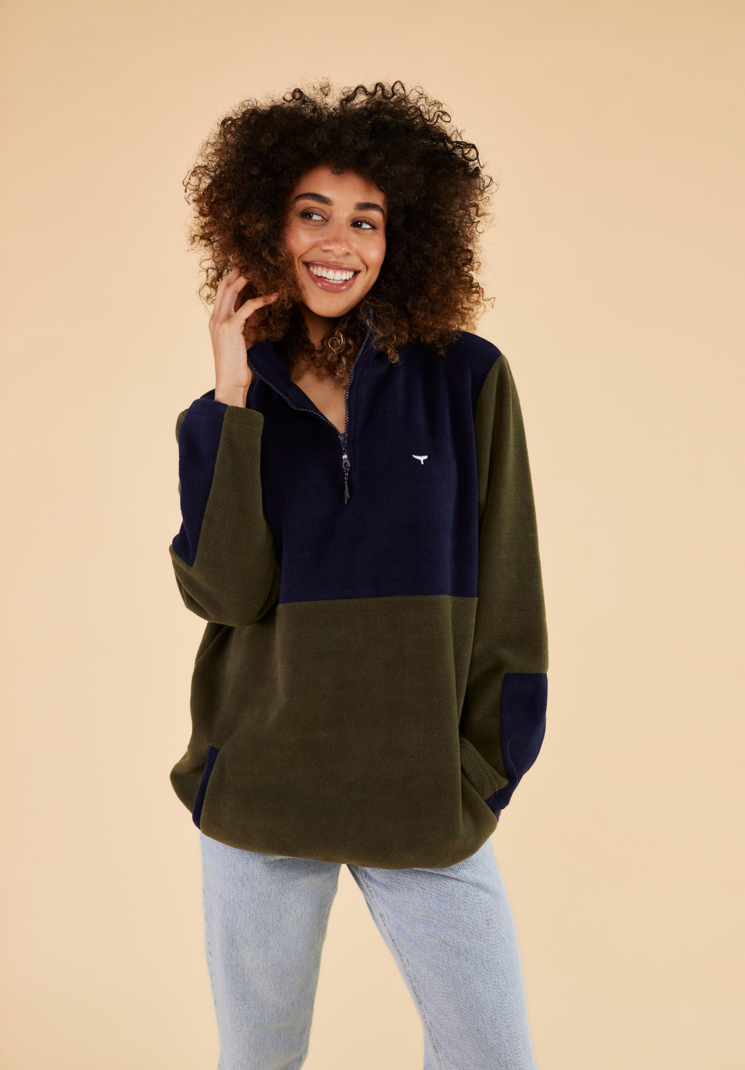 Exeter Women's Fleece Quarter Zip - Navy & Green - Whale Of A Time Clothing