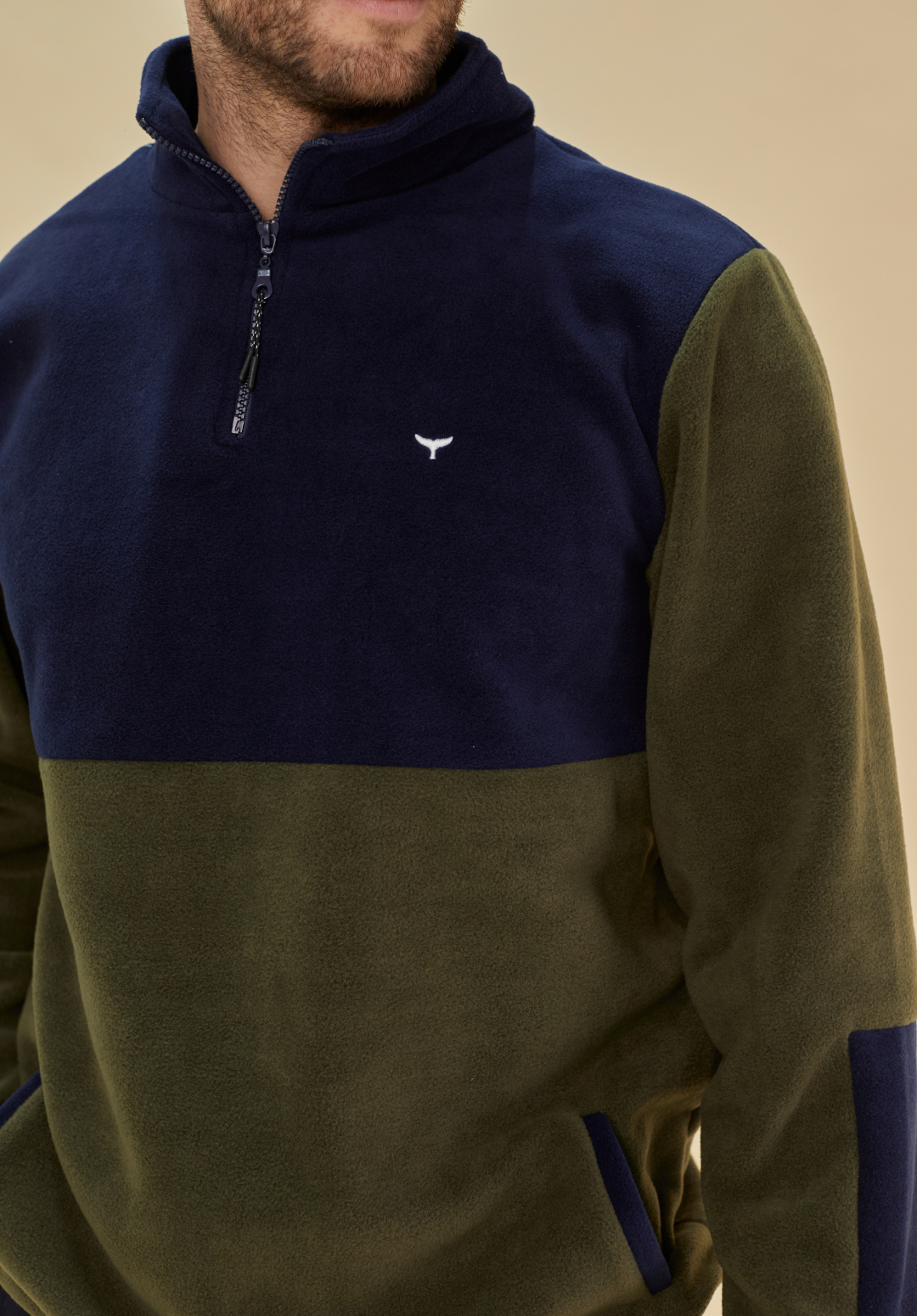 Exeter Fleece Men's Quarter Zip - Navy & Green - Whale Of A Time Clothing