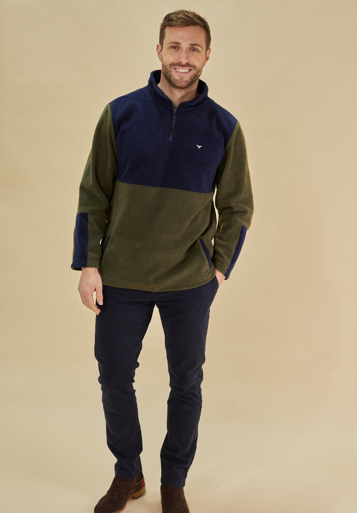 Exeter Fleece Men's Quarter Zip - Navy & Green - Whale Of A Time Clothing