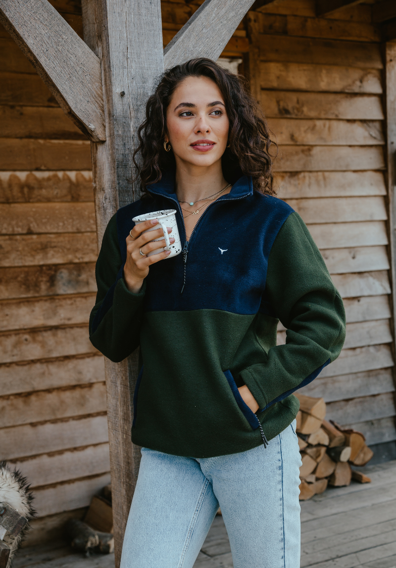 Exeter Women's Fleece Quarter Zip - Navy & Green