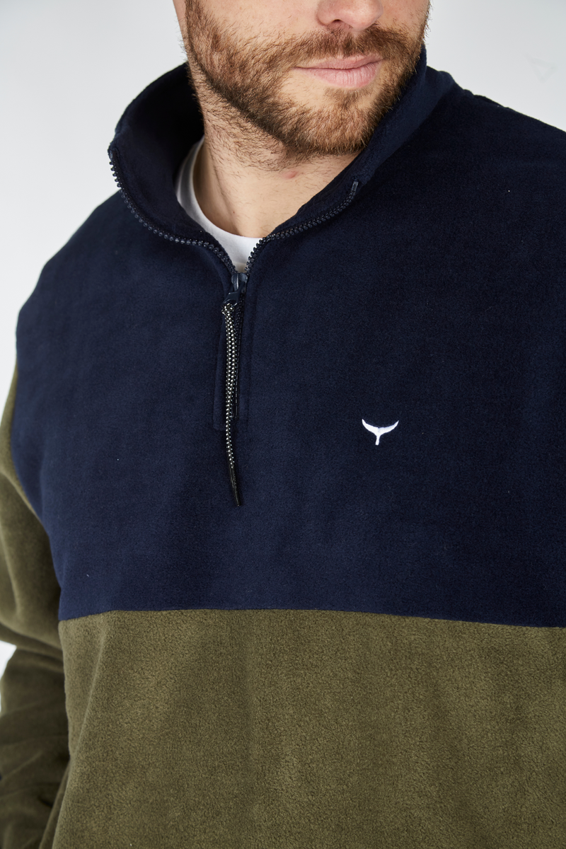 Exeter Fleece Unisex Quarter Zip - Navy & Green - Whale Of A Time Clothing